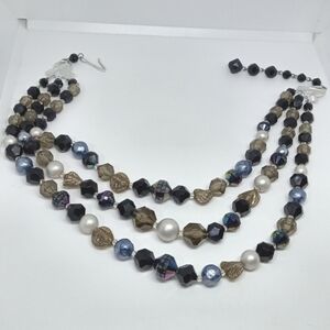 * vintage Germany 3 strand faux pearl & iridescent bead choker necklace 17"